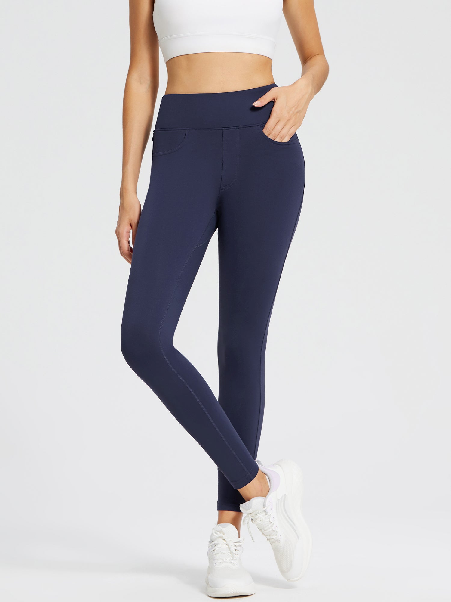 Fleece gefütterte Leggings Frauen thermische warme hohe Taille Tummy Control Workout Laufhosen mit Taschen Jeggings