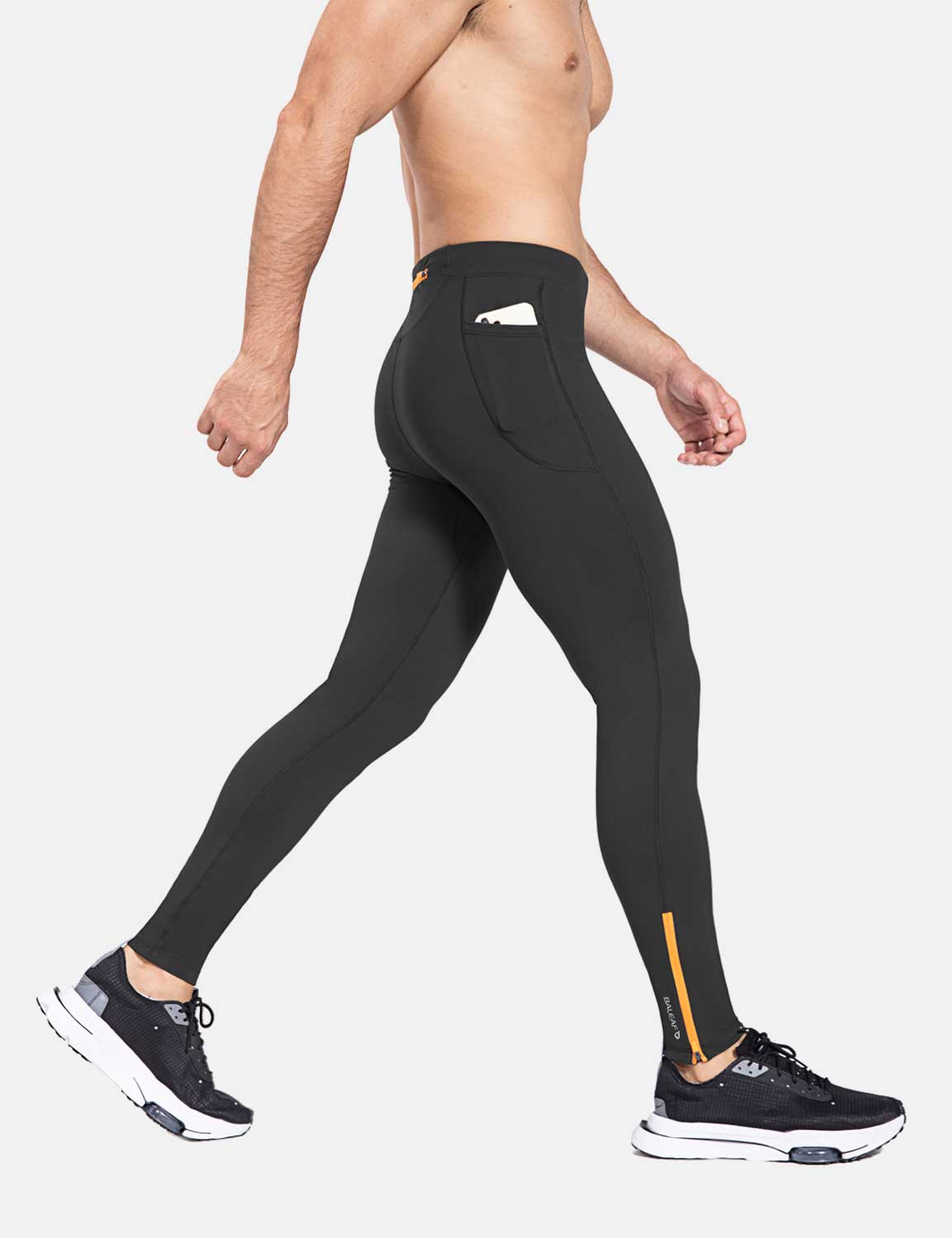 Herren Winter Kompressionshose Lang Wasserabweisend Thermo Laufhose Lauftights Sporthose mit Reißverschlusstasche