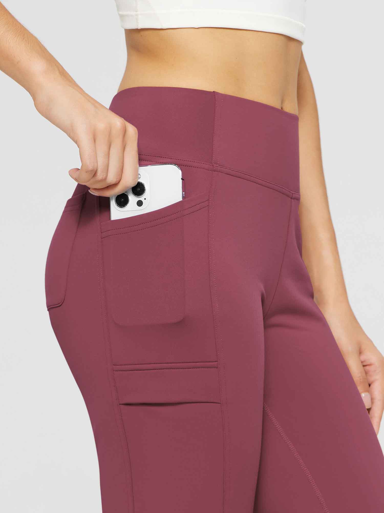 Yoga-Style-Leggings mit Fleecefutter hoher Taille und geradem Bein mit Taschen