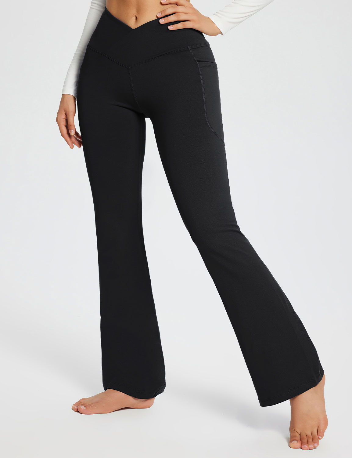 32" Hohe Taille Yogahose mit Taschen Schlaghose