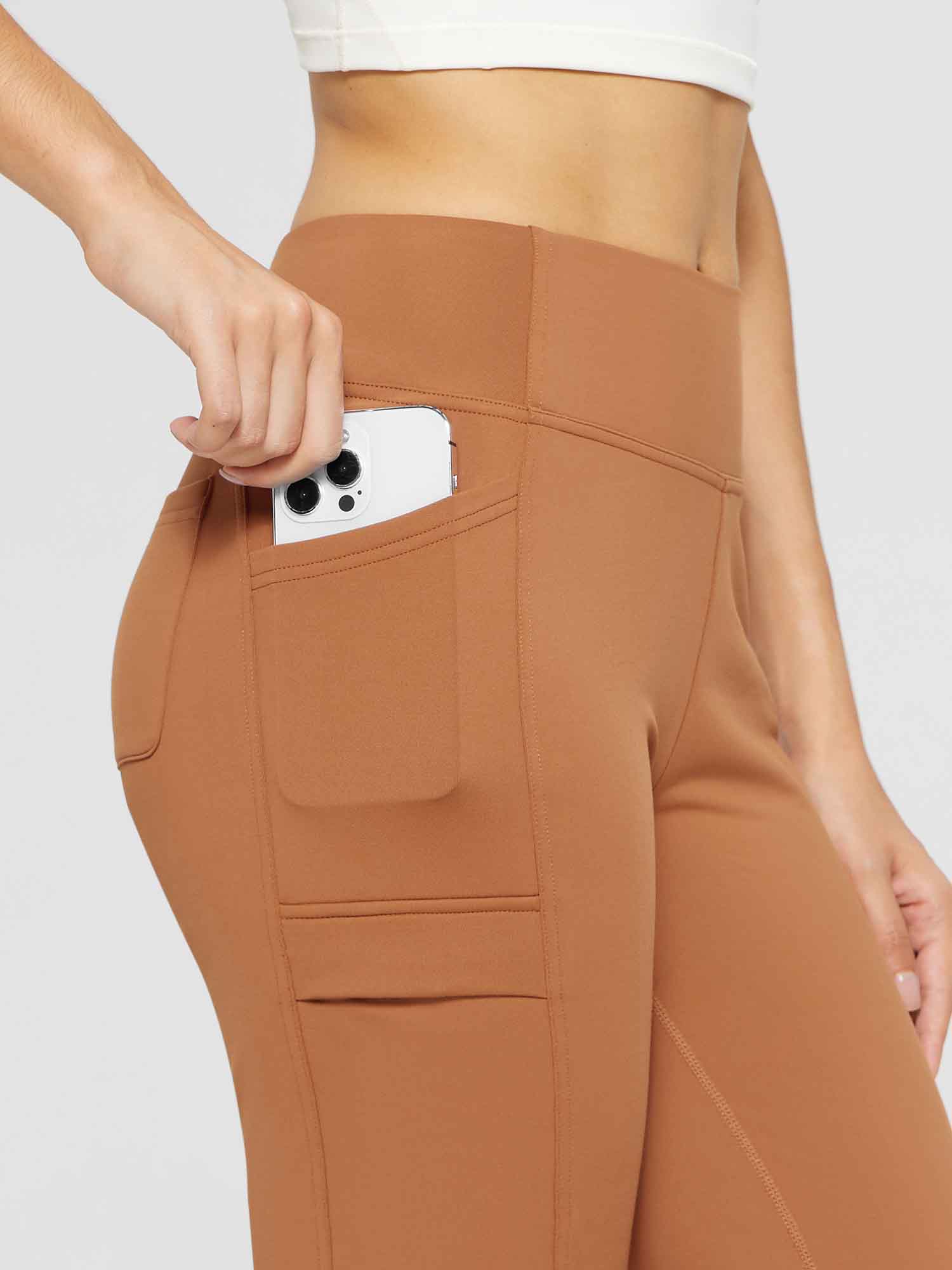 Yoga-Style-Leggings mit Fleecefutter hoher Taille und geradem Bein mit Taschen