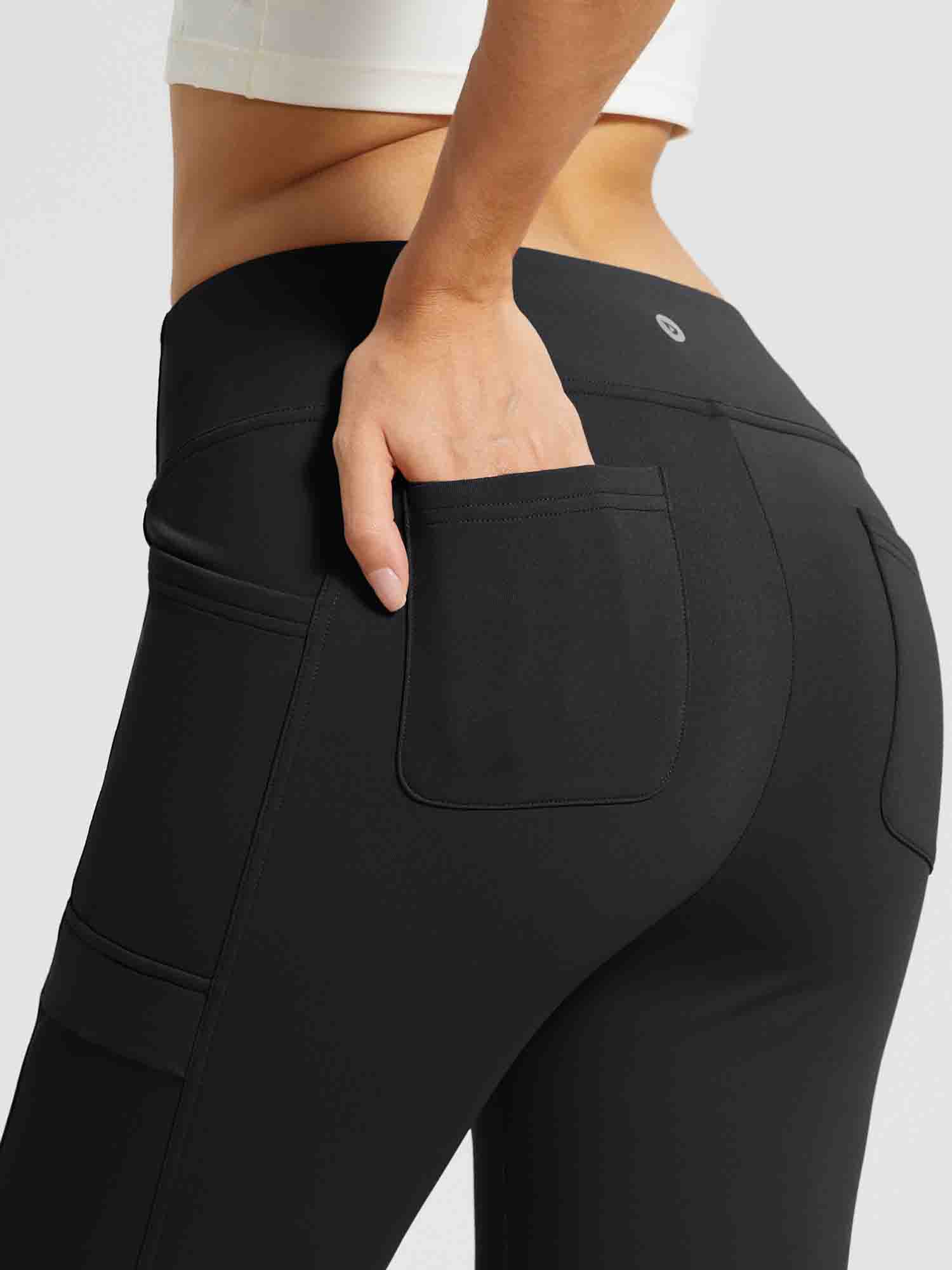 Yoga-Style-Leggings mit Fleecefutter hoher Taille und geradem Bein mit Taschen