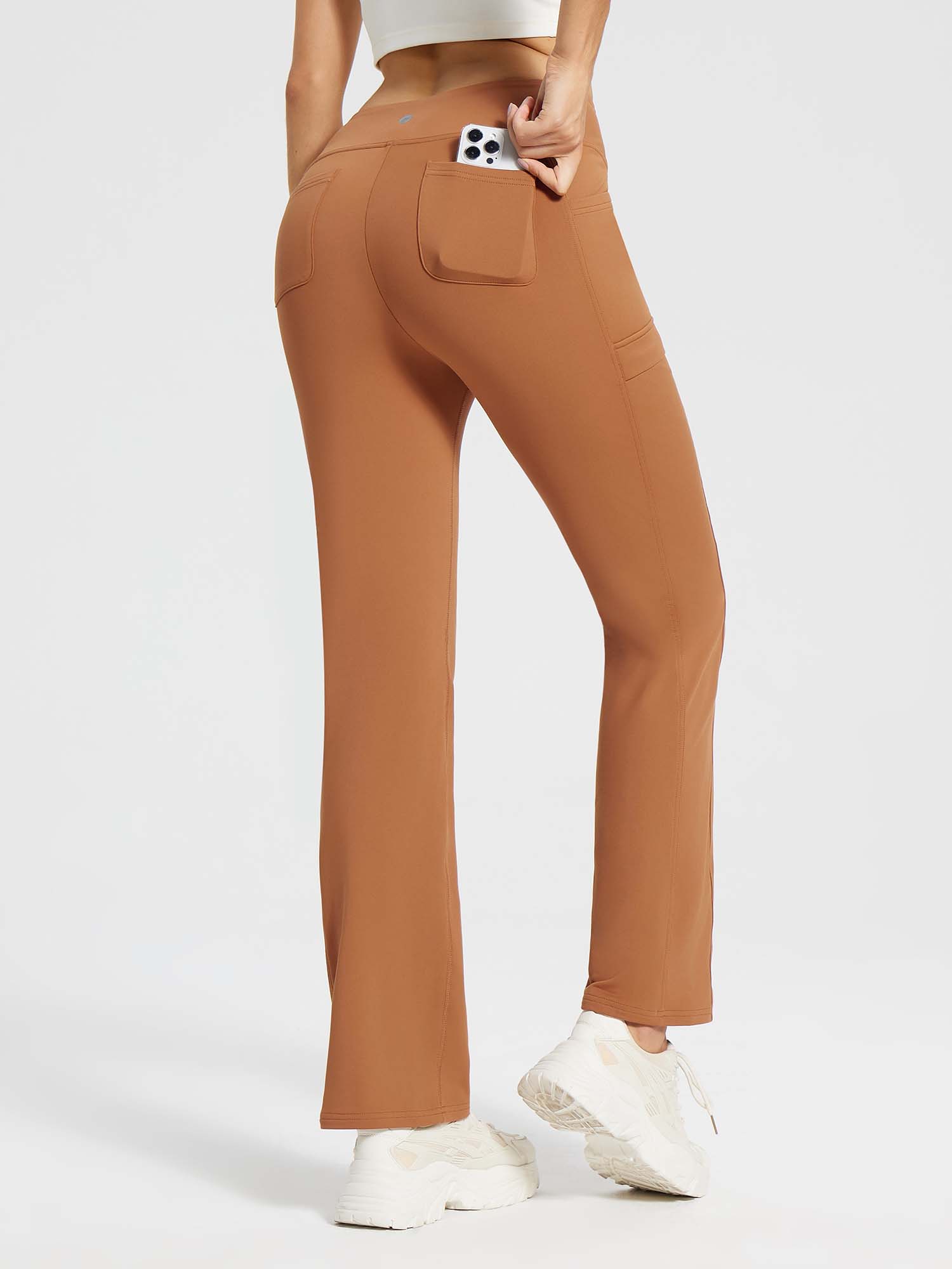 Yoga-Style-Leggings mit Fleecefutter hoher Taille und geradem Bein mit Taschen