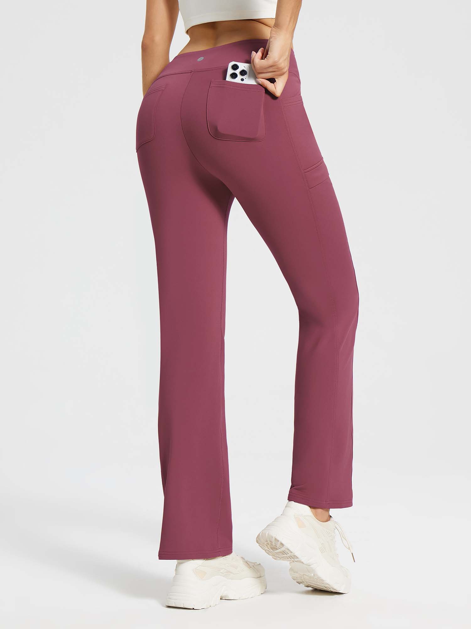 Yoga-Style-Leggings mit Fleecefutter hoher Taille und geradem Bein mit Taschen