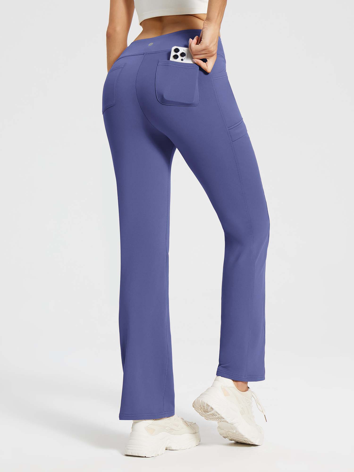 Yoga-Style-Leggings mit Fleecefutter hoher Taille und geradem Bein mit Taschen