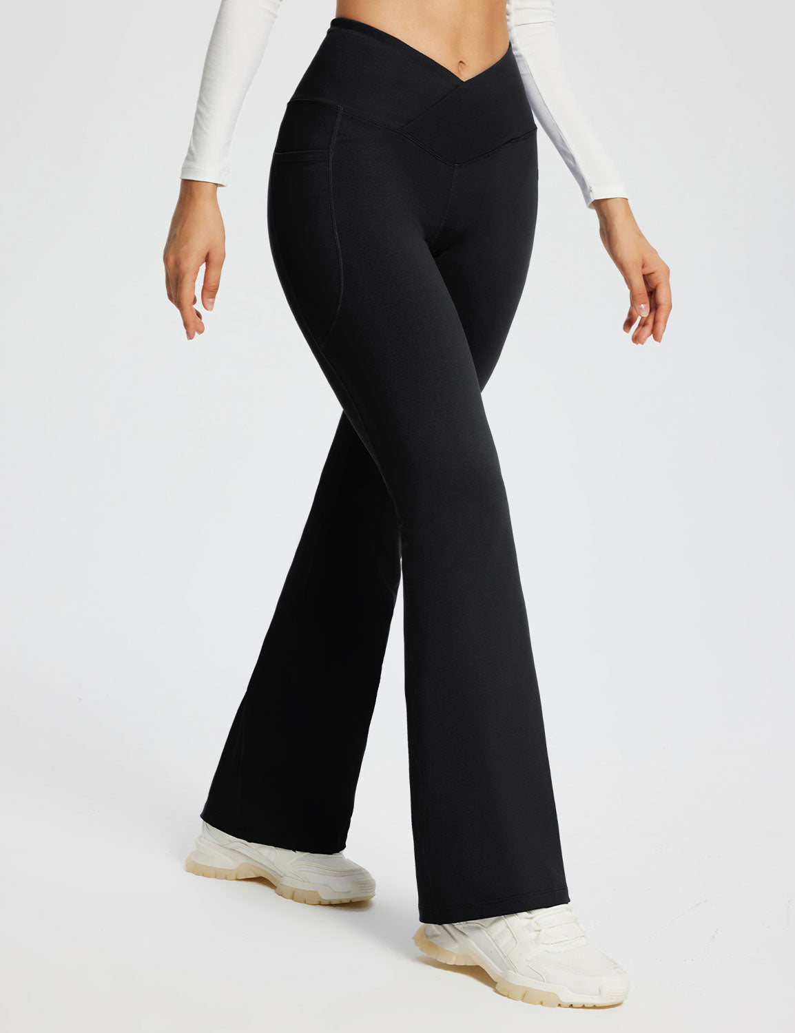 32" Hohe Taille Yogahose mit Taschen Schlaghose