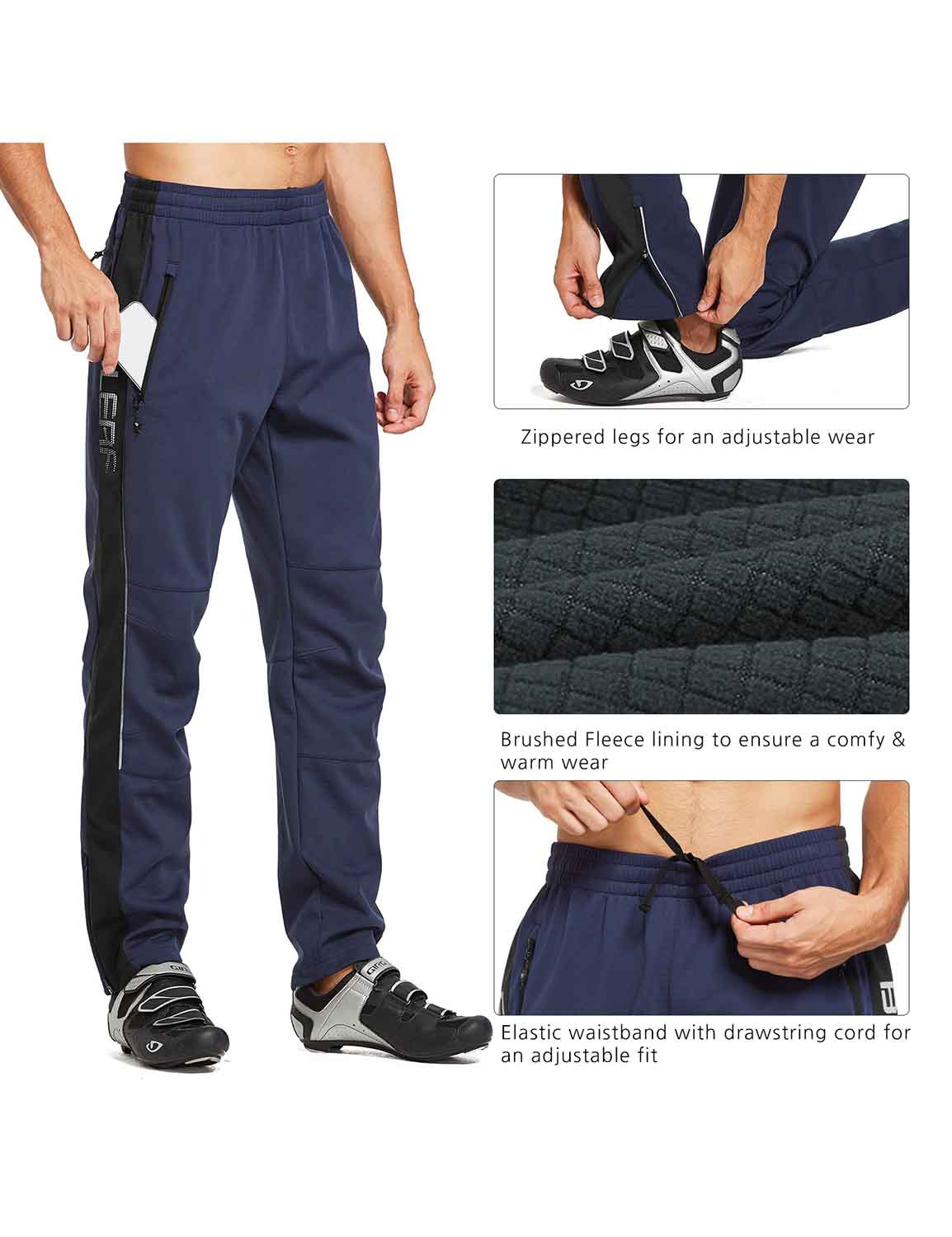 Herren Fahrradhose Thermo Fleece Wasserdicht Radhose Warm Wanderhose Lang Radlerhose für Winter Outdoor Radfahren