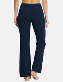 Damen Flare Yogahose Leggings warm Fitness Hose Jogginghose Baumwolle Bauchkontrolle Schlaghose Arbeit Sporthose mit Taschen 81cm lang