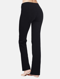 Damen Flare Yogahose Leggings warm Fitness Hose Jogginghose Baumwolle Bauchkontrolle Schlaghose Arbeit Sporthose mit Taschen 81cm lang