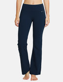 Damen Flare Yogahose Leggings warm Fitness Hose Jogginghose Baumwolle Bauchkontrolle Schlaghose Arbeit Sporthose mit Taschen 81cm lang