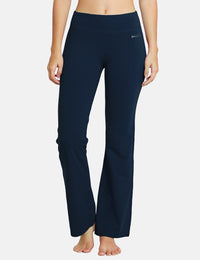Damen Flare Yogahose Leggings warm Fitness Hose Jogginghose Baumwolle Bauchkontrolle Schlaghose Arbeit Sporthose mit Taschen 81cm lang
