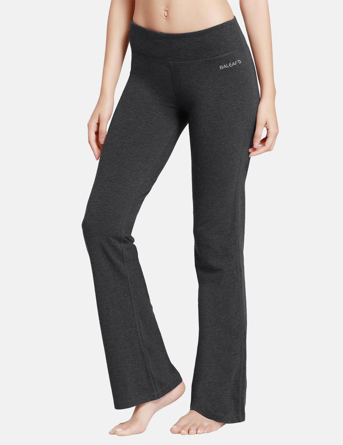 Damen Flare Yogahose Leggings warm Fitness Hose Jogginghose Baumwolle Bauchkontrolle Schlaghose Arbeit Sporthose mit Taschen 81cm lang