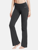 Damen Flare Yogahose Leggings warm Fitness Hose Jogginghose Baumwolle Bauchkontrolle Schlaghose Arbeit Sporthose mit Taschen 81cm lang
