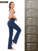 Damen High Waist Schlaghose Bauchkontrolle Freizeithose Baumwolle Sporthose lang Yoga Pants mit Taschen Regulär