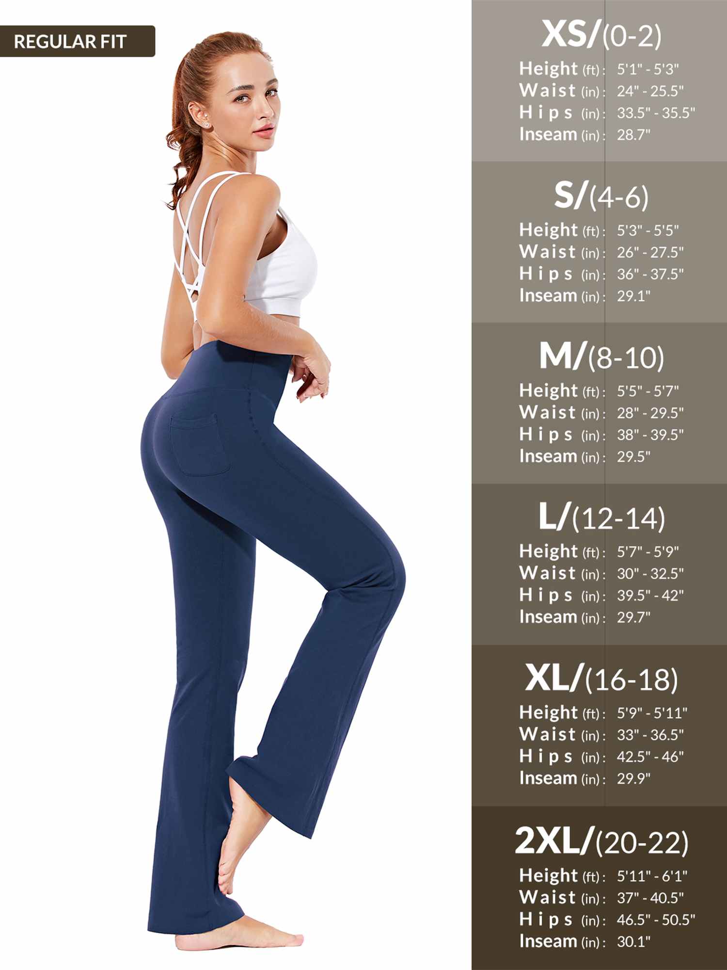 Damen High Waist Schlaghose Bauchkontrolle Freizeithose Baumwolle Sporthose lang Yoga Pants mit Taschen Regulär