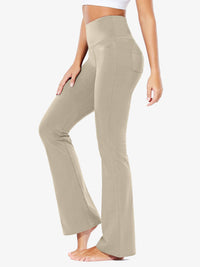 Damen High Waist Schlaghose Bauchkontrolle Freizeithose Baumwolle Sporthose lang Yoga Pants mit Taschen Regulär