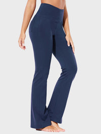 Damen High Waist Schlaghose Bauchkontrolle Freizeithose Baumwolle Sporthose lang Yoga Pants mit Taschen Regulär