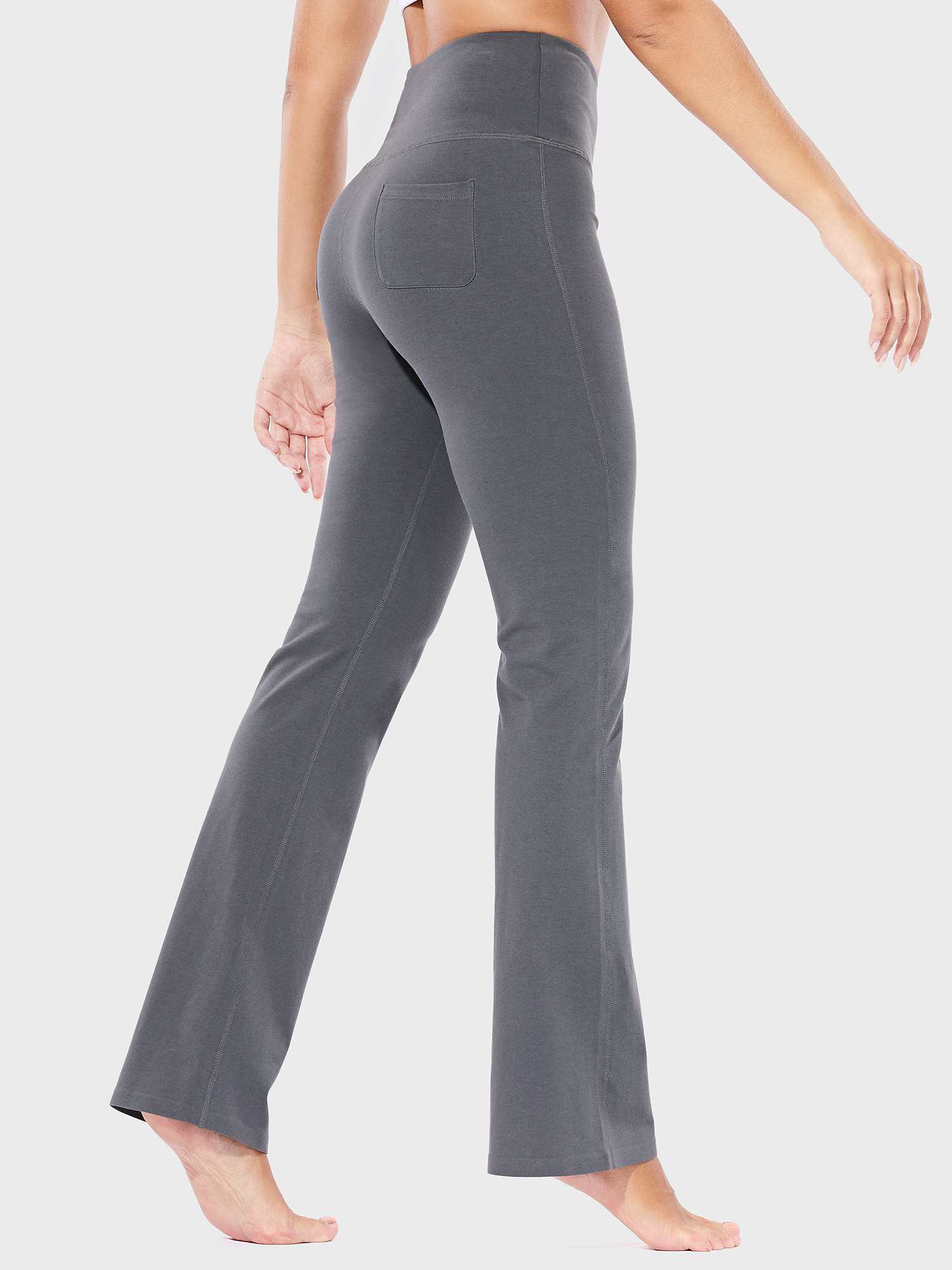 Damen High Waist Schlaghose Bauchkontrolle Freizeithose Baumwolle Sporthose lang Yoga Pants mit Taschen Regulär