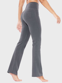 Damen High Waist Schlaghose Bauchkontrolle Freizeithose Baumwolle Sporthose lang Yoga Pants mit Taschen Regulär