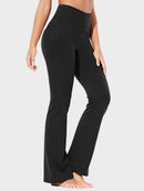 Damen High Waist Schlaghose Bauchkontrolle Freizeithose Baumwolle Sporthose lang Yoga Pants mit Taschen Regulär