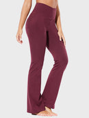 Damen High Waist Schlaghose Bauchkontrolle Freizeithose Baumwolle Sporthose lang Yoga Pants mit Taschen Regulär