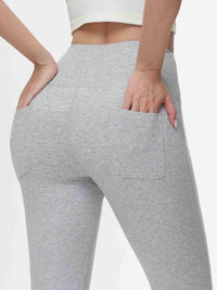 Damen High Waist Schlaghose Bauchkontrolle Freizeithose Baumwolle Sporthose lang Yoga Pants mit Taschen Regulär