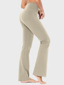 Damen High Waist Schlaghose Bauchkontrolle Freizeithose Baumwolle Sporthose lang Yoga Pants mit Taschen Regulär