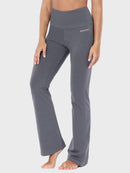 Damen High Waist Schlaghose Bauchkontrolle Freizeithose Baumwolle Sporthose lang Yoga Pants mit Taschen Regulär