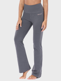 Damen High Waist Schlaghose Bauchkontrolle Freizeithose Baumwolle Sporthose lang Yoga Pants mit Taschen Regulär