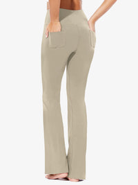 Damen High Waist Schlaghose Bauchkontrolle Freizeithose Baumwolle Sporthose lang Yoga Pants mit Taschen Regulär