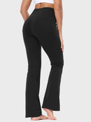 Damen High Waist Schlaghose Bauchkontrolle Freizeithose Baumwolle Sporthose lang Yoga Pants mit Taschen Regulär