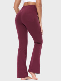 Damen High Waist Schlaghose Bauchkontrolle Freizeithose Baumwolle Sporthose lang Yoga Pants mit Taschen Regulär