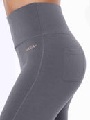 Damen High Waist Schlaghose Bauchkontrolle Freizeithose Baumwolle Sporthose lang Yoga Pants mit Taschen Regulär