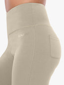 Damen High Waist Schlaghose Bauchkontrolle Freizeithose Baumwolle Sporthose lang Yoga Pants mit Taschen Regulär