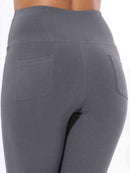 Damen High Waist Schlaghose Bauchkontrolle Freizeithose Baumwolle Sporthose lang Yoga Pants mit Taschen Regulär