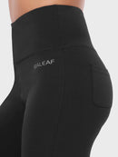 Damen High Waist Schlaghose Bauchkontrolle Freizeithose Baumwolle Sporthose lang Yoga Pants mit Taschen Regulär