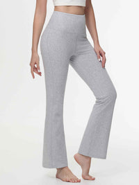 Damen High Waist Schlaghose Bauchkontrolle Freizeithose Baumwolle Sporthose lang Yoga Pants mit Taschen Regulär