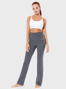 Damen High Waist Schlaghose Bauchkontrolle Freizeithose Baumwolle Sporthose lang Yoga Pants mit Taschen Regulär