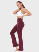 Damen High Waist Schlaghose Bauchkontrolle Freizeithose Baumwolle Sporthose lang Yoga Pants mit Taschen Regulär