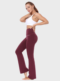 Damen High Waist Schlaghose Bauchkontrolle Freizeithose Baumwolle Sporthose lang Yoga Pants mit Taschen Regulär