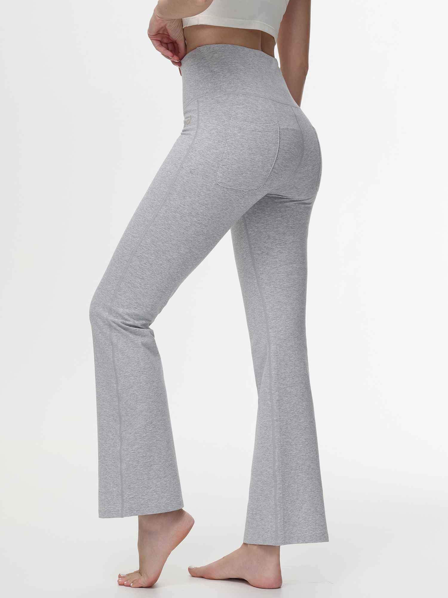 Damen High Waist Schlaghose Bauchkontrolle Freizeithose Baumwolle Sporthose lang Yoga Pants mit Taschen Regulär