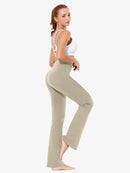 Damen High Waist Schlaghose Bauchkontrolle Freizeithose Baumwolle Sporthose lang Yoga Pants mit Taschen Regulär