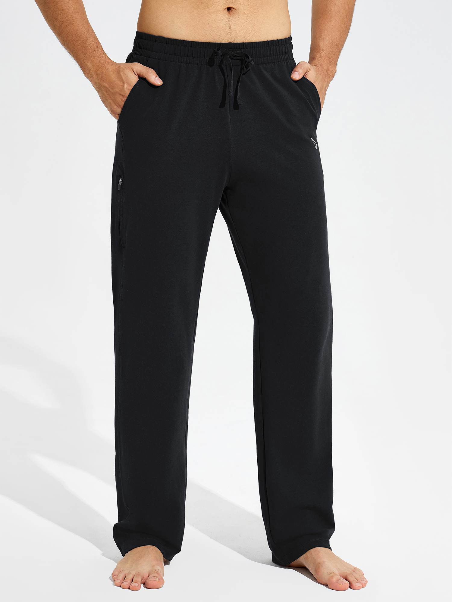 Herren Breite Jogginghose Baumwolle Freizeithose Gerades Bein Sporthose Herren Lang Yogahose Klassische Trainingshose mit Taschen