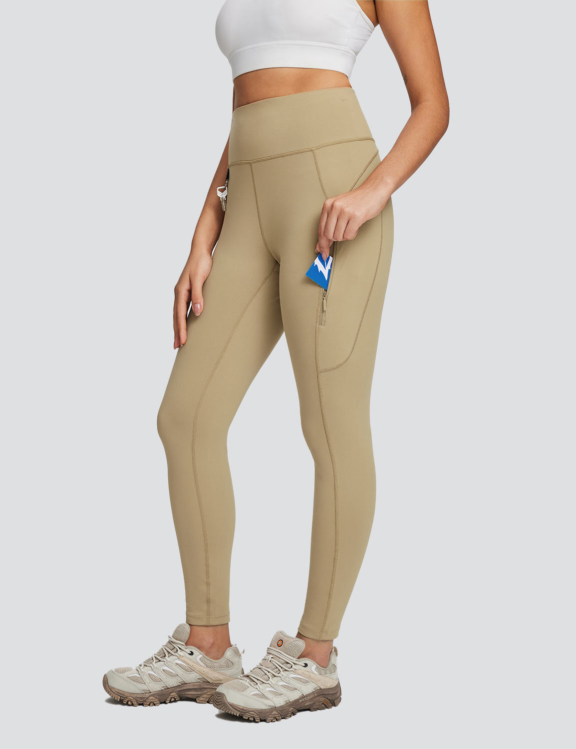 Damen Wanderleggings mit 3 Taschen Wanderhose Trekkinghose High Waist Sport Leggings