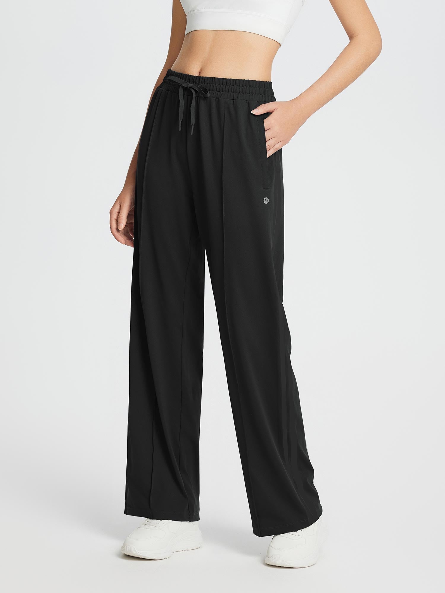 Damen High Waist Sport Lang Baggg mit Taschen Leichte Jogginghose