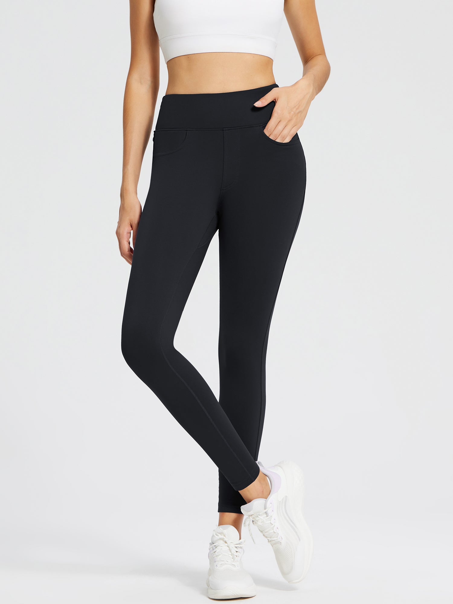 Fleece gefütterte Leggings Frauen thermische warme hohe Taille Tummy Control Workout Laufhosen mit Taschen Jeggings