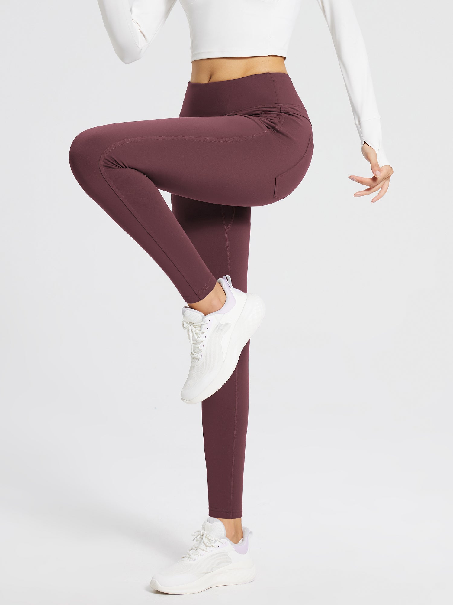Fleece gefütterte Leggings Frauen thermische warme hohe Taille Tummy Control Workout Laufhosen mit Taschen Jeggings