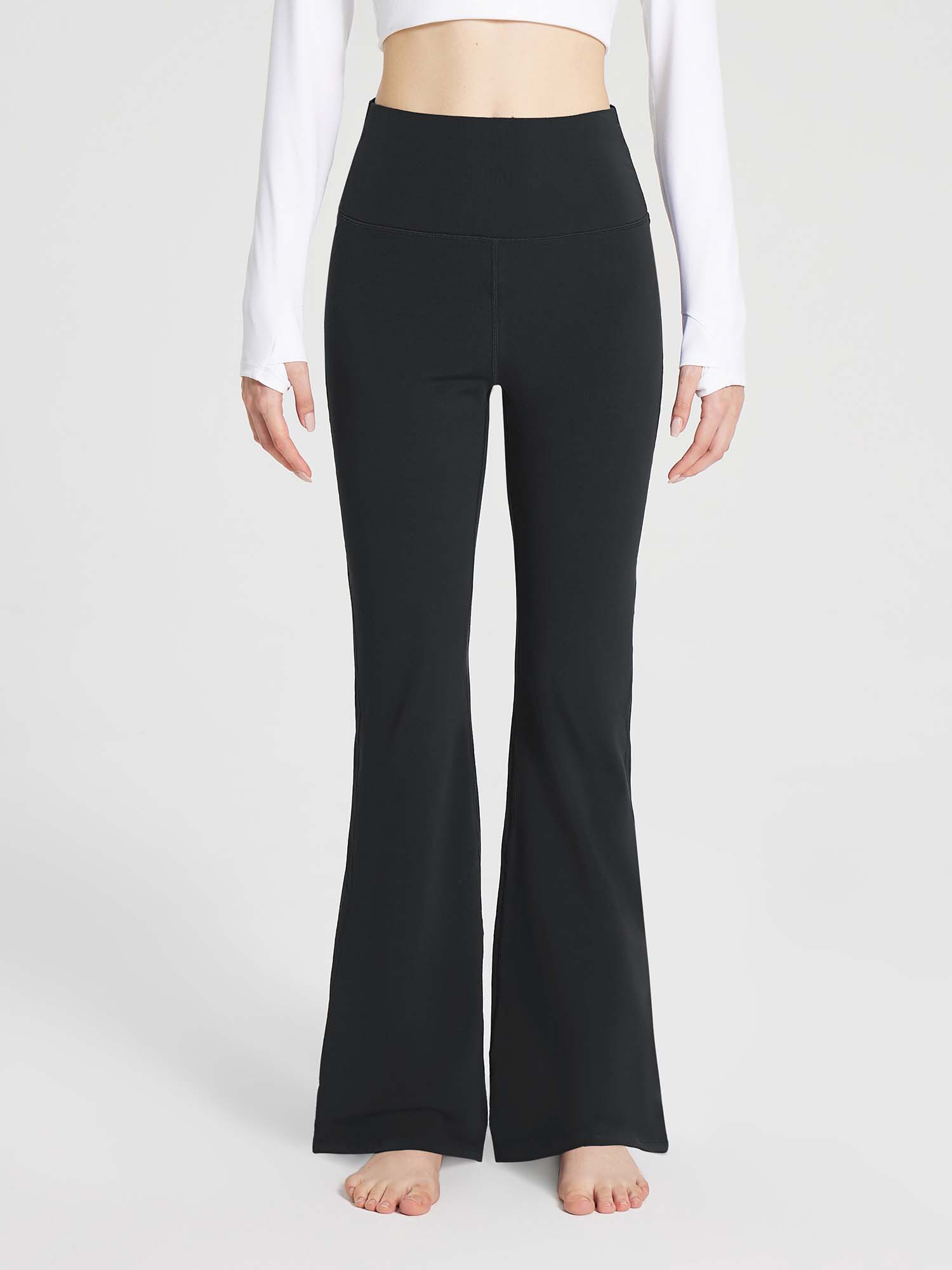 Damen High Waist Schlaghose Bauchkontrolle lang Yoga Hosen