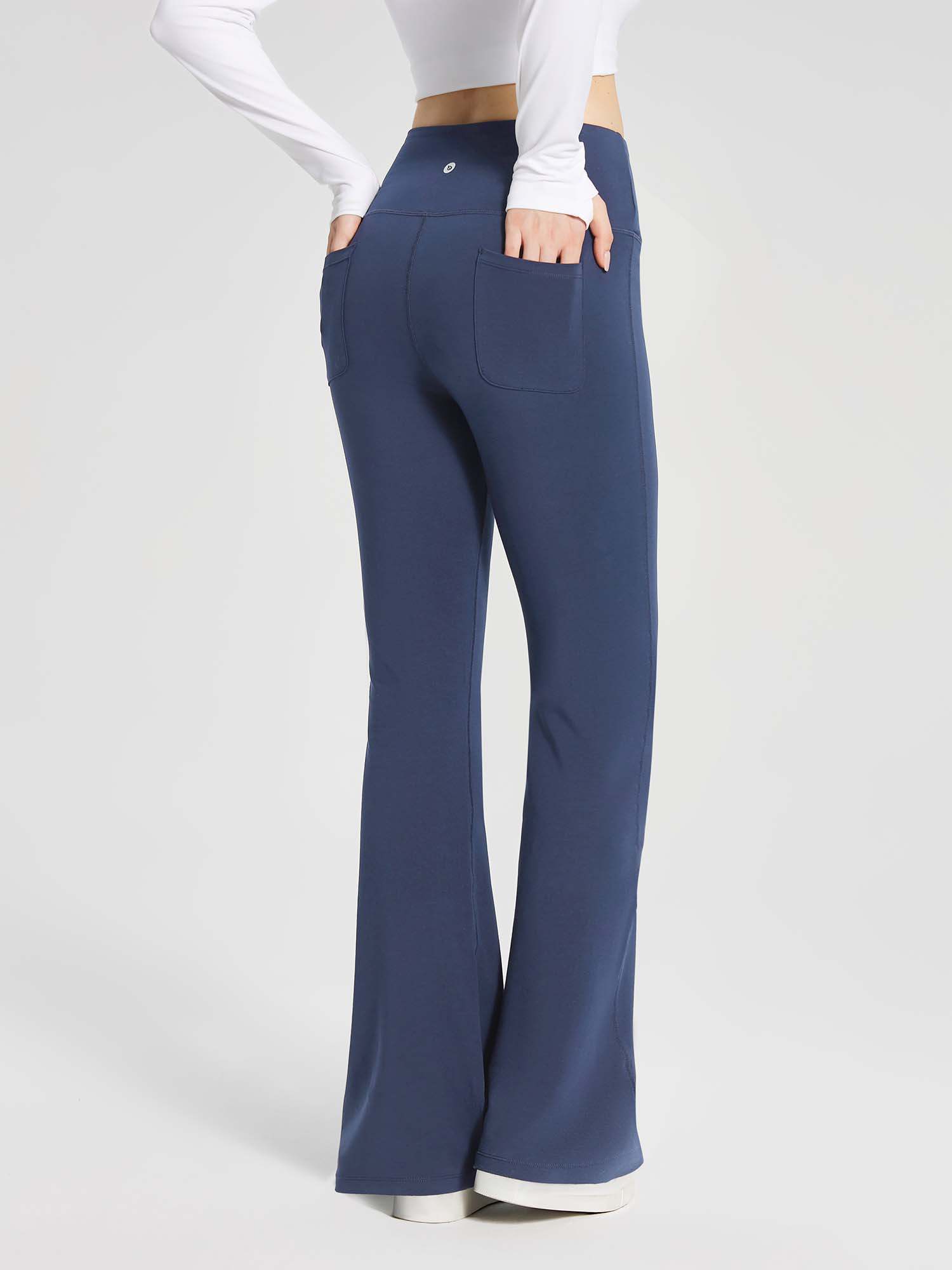 Damen High Waist Schlaghose Bauchkontrolle lang Yoga Hosen