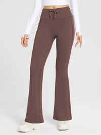 Damen Thermo Yogahose High Waist Flared Leggings Winter Fleece gefütterte Thermohose Drawstring Thermal Leggings